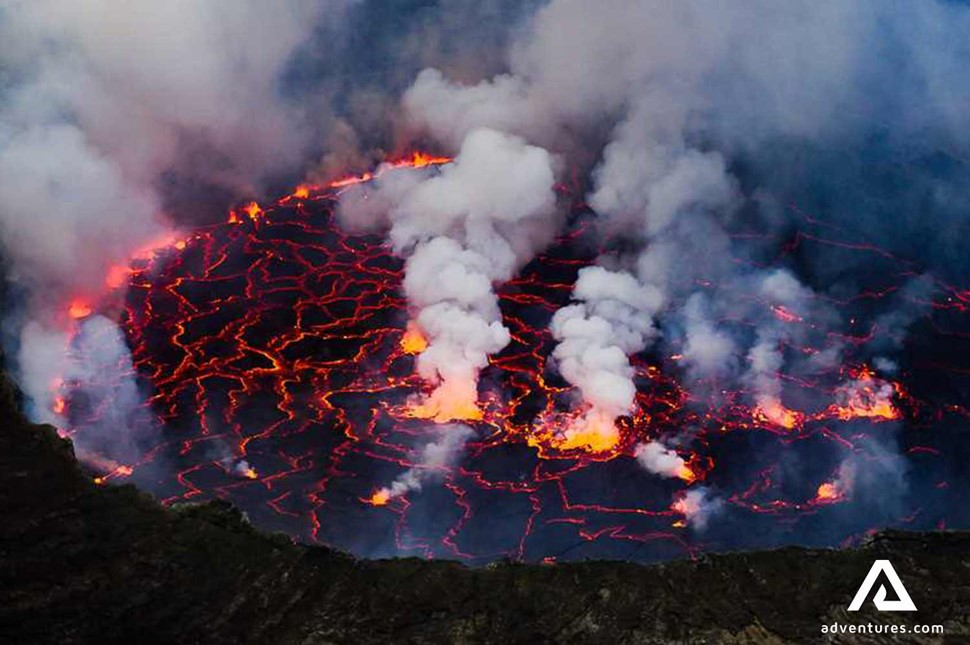 bubbling lava Nyiragongo aerial view