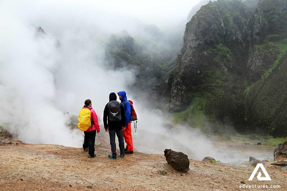 hiking near reykjadalur hot springs in iceland