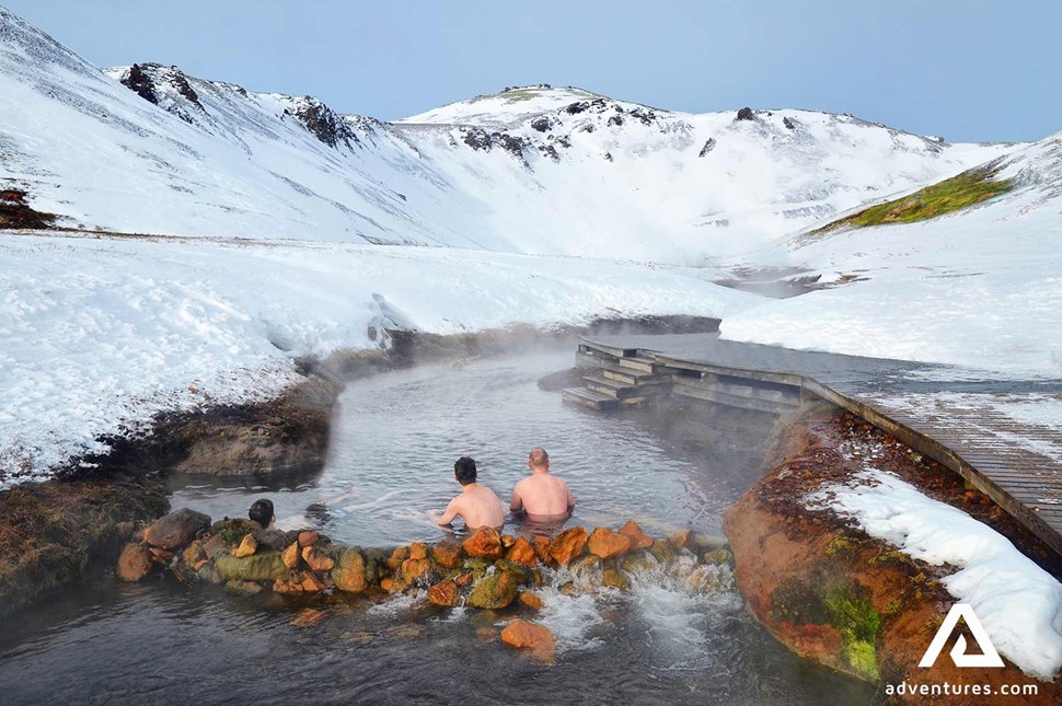 bathing in reykjadalur in winter