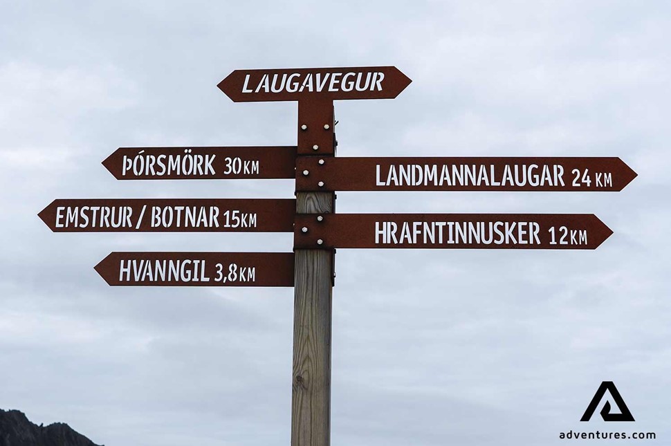 trail sign at laugavegur in lceland