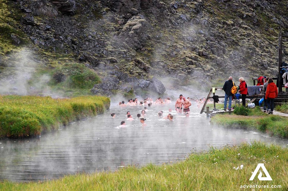 icelandic geothermal hot river in landmannalaugar