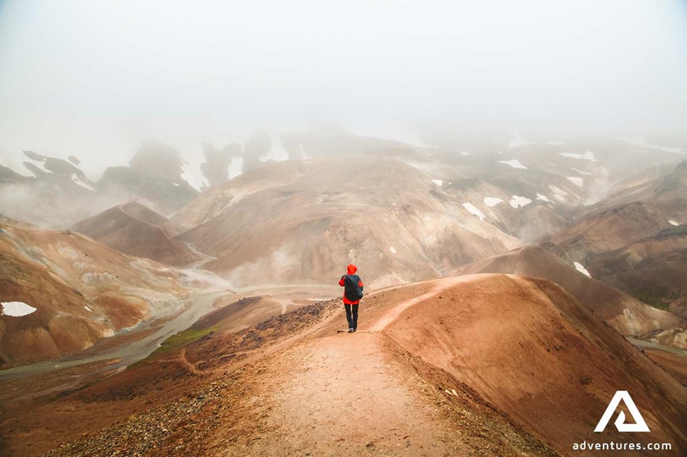 hiking on a cloudy day in iceland