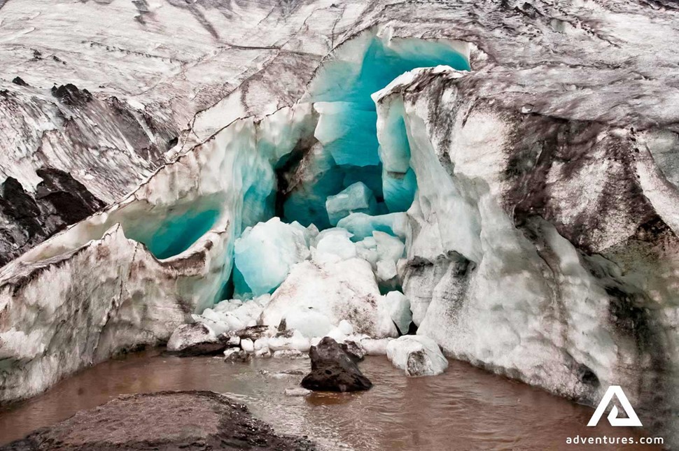 blue ice on solheimajokull glacier