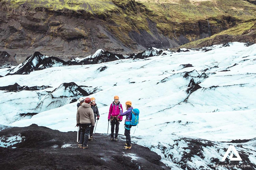 glacier hiking on a glacier with a guide