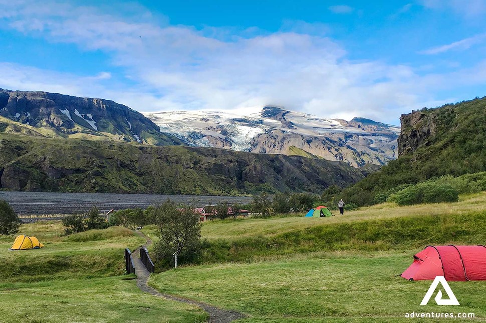 camping base in thorsmork valley in iceland
