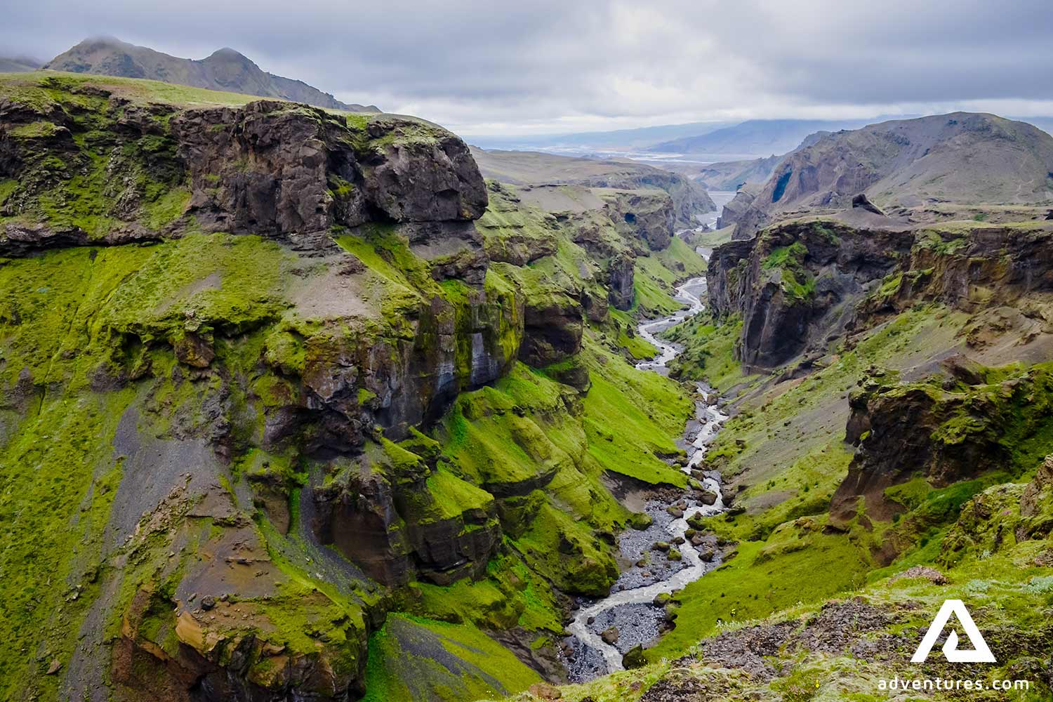 a view of thorsmork valley canyon in summer in iceland