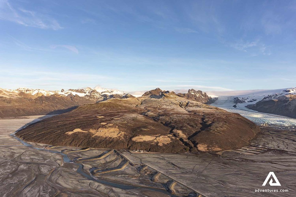 aerial view of skaftafell vatnajokull park in south iceland