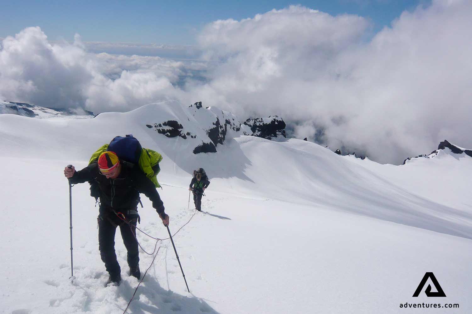 difficult climbing on vatnajokull glacier mountains in iceland