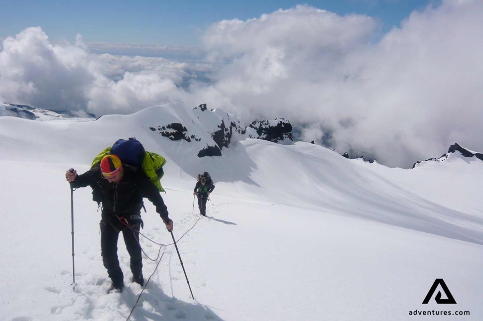 difficult climbing on vatnajokull glacier mountains in iceland