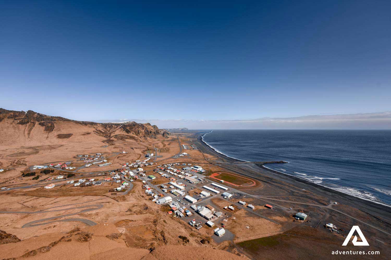 vik town from high above in iceland