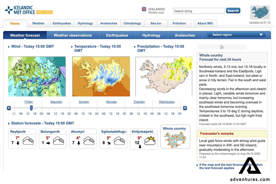 icelandic weather forecast website view