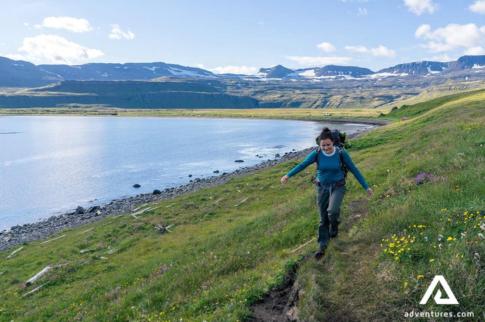 Woman Hiking in Hornvik