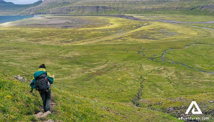 Woman Hiking Hornstrandir in Iceland