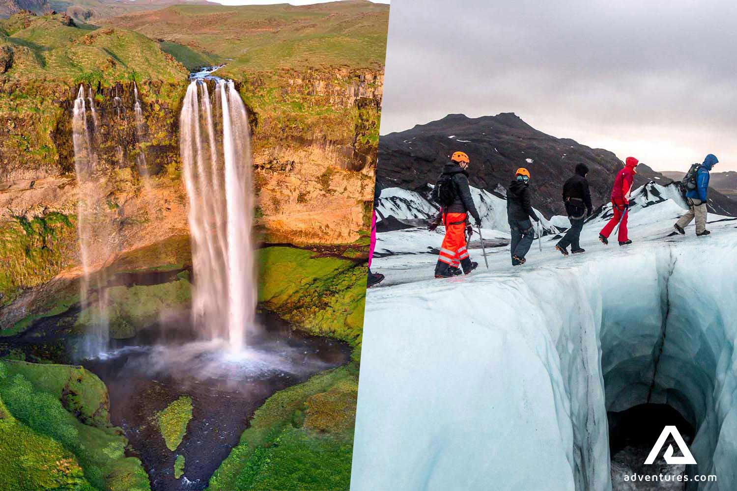 Seljalandsfoss waterfall and Glacier hiking on Solheimajokull