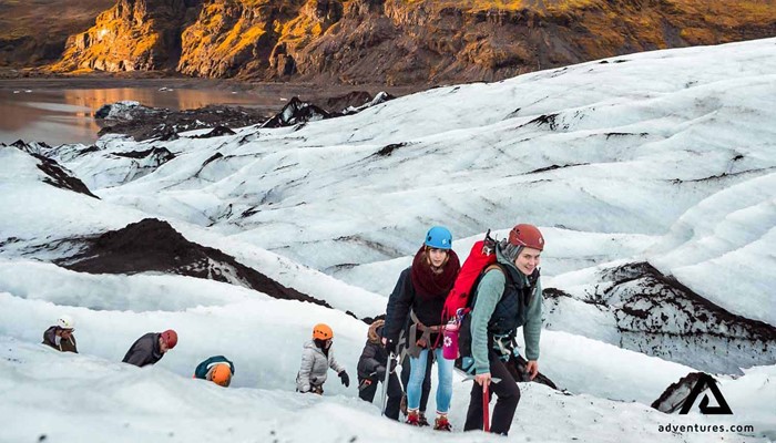 Glacier hiking with a guide on Solheimajokull