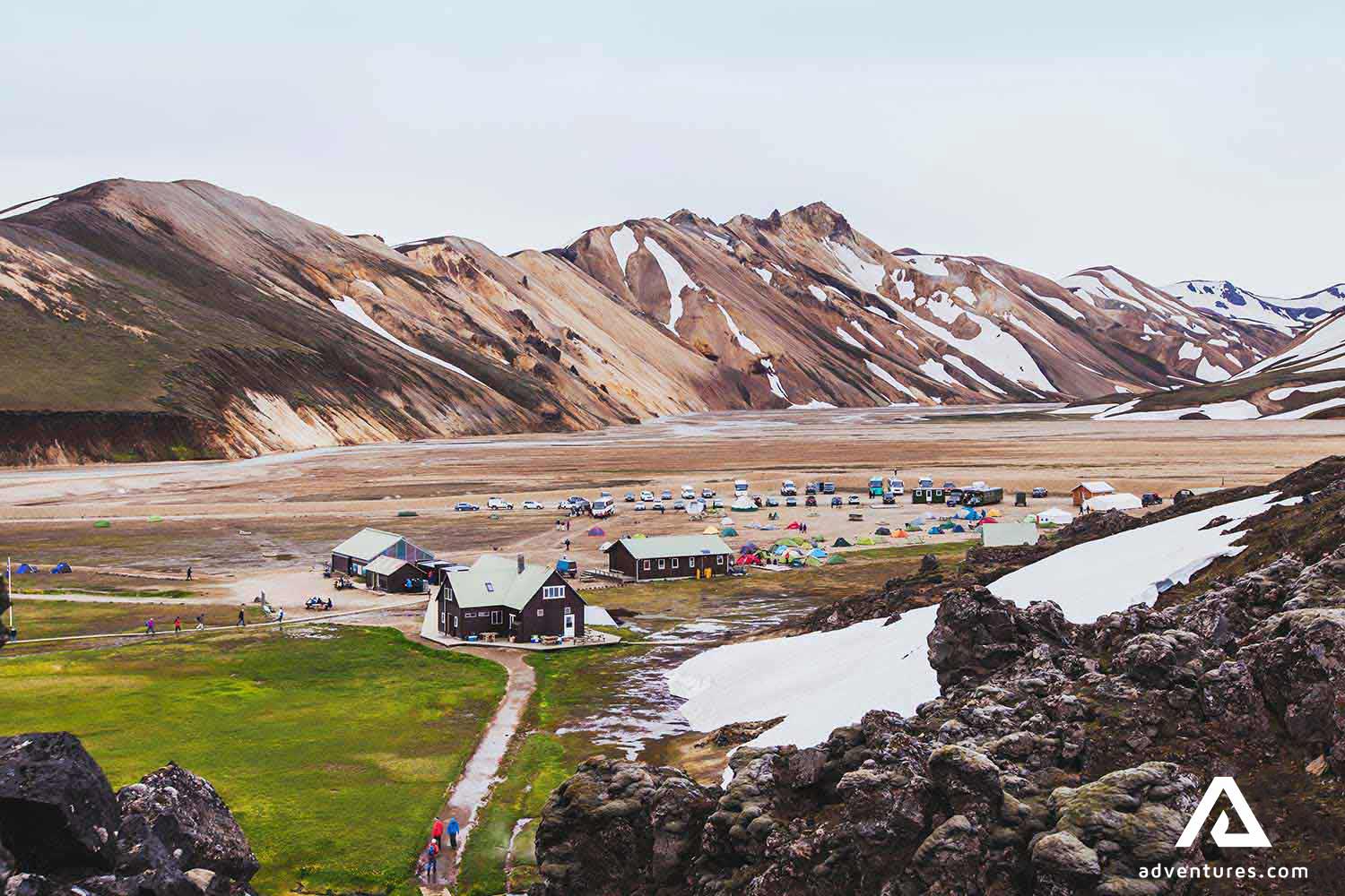 landmannalaugar hiking base camp in iceland at summer