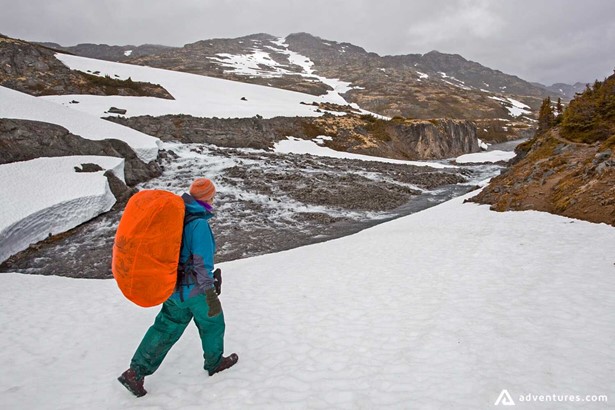 Man on a backpacking Chilkoot trek