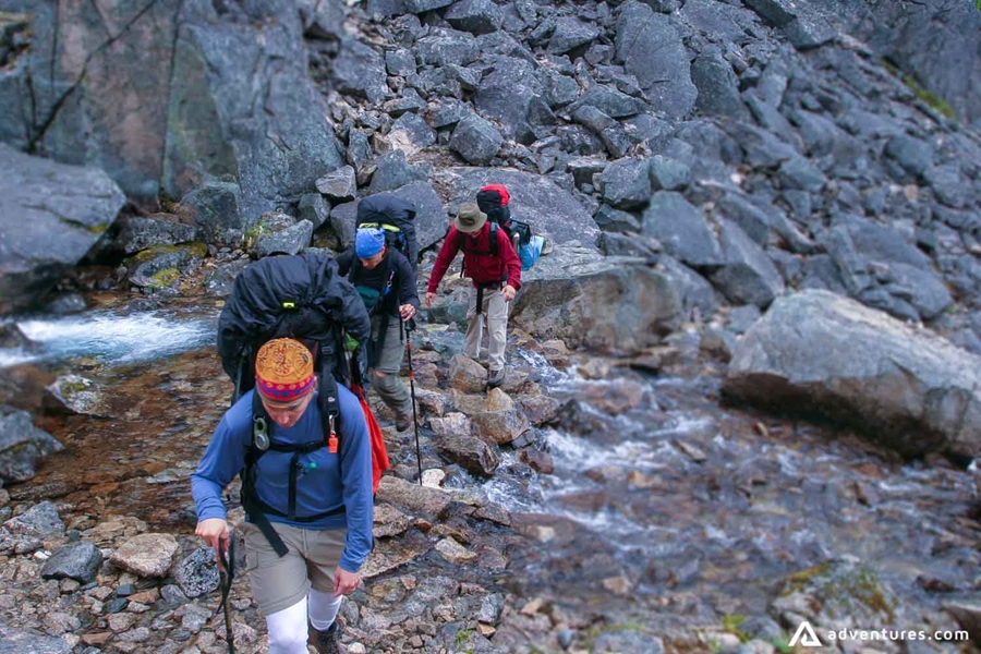 Backpacking on Chilkoot Trail crossing river