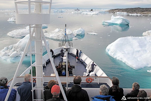 Arctic cruise ship deck on Sea from Nunavut to Greenland