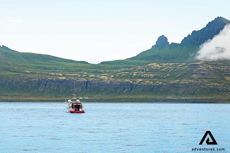 Ferry boat from Isafjordur small boat near Isafjordur