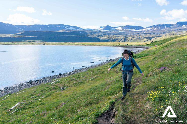 Woman hiking Westfjords Hiking in the Hornstrandir