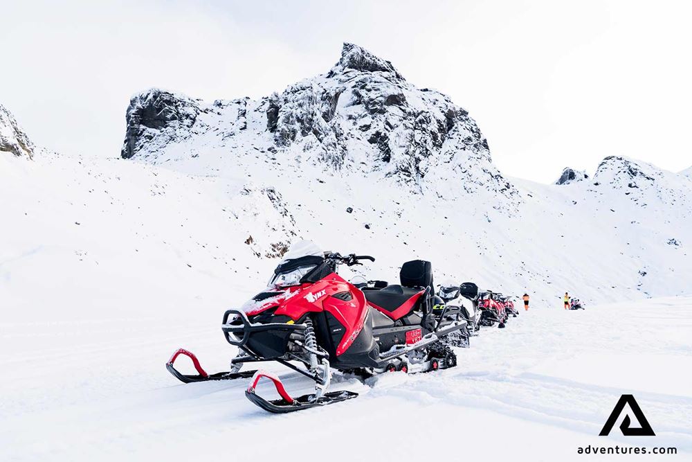 red snowmobile on Eyjafjallajokull