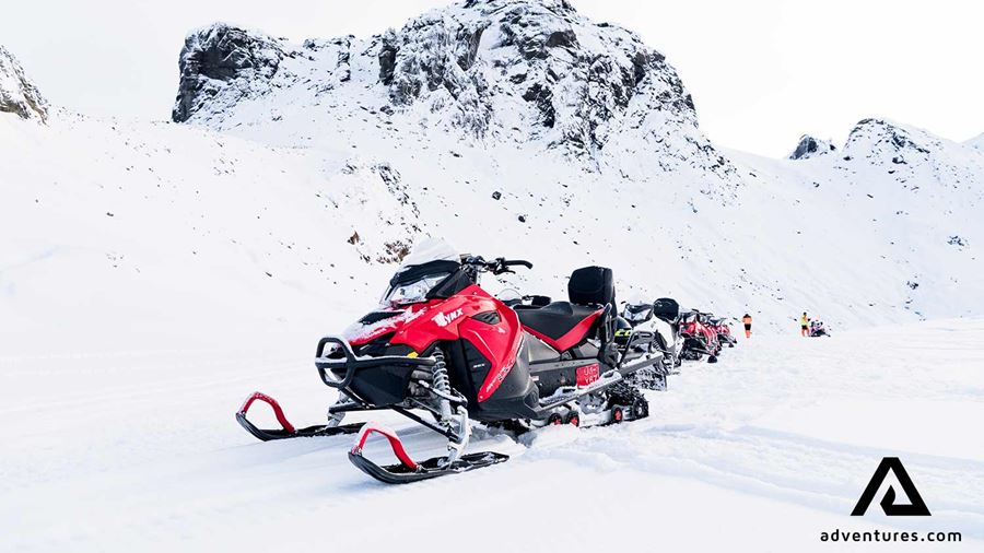 red snowmobile on Eyjafjallajokull