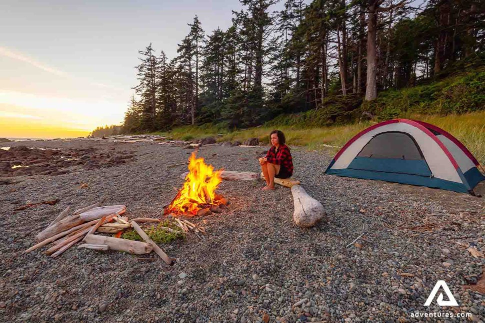 camping in a beach in vancouver island