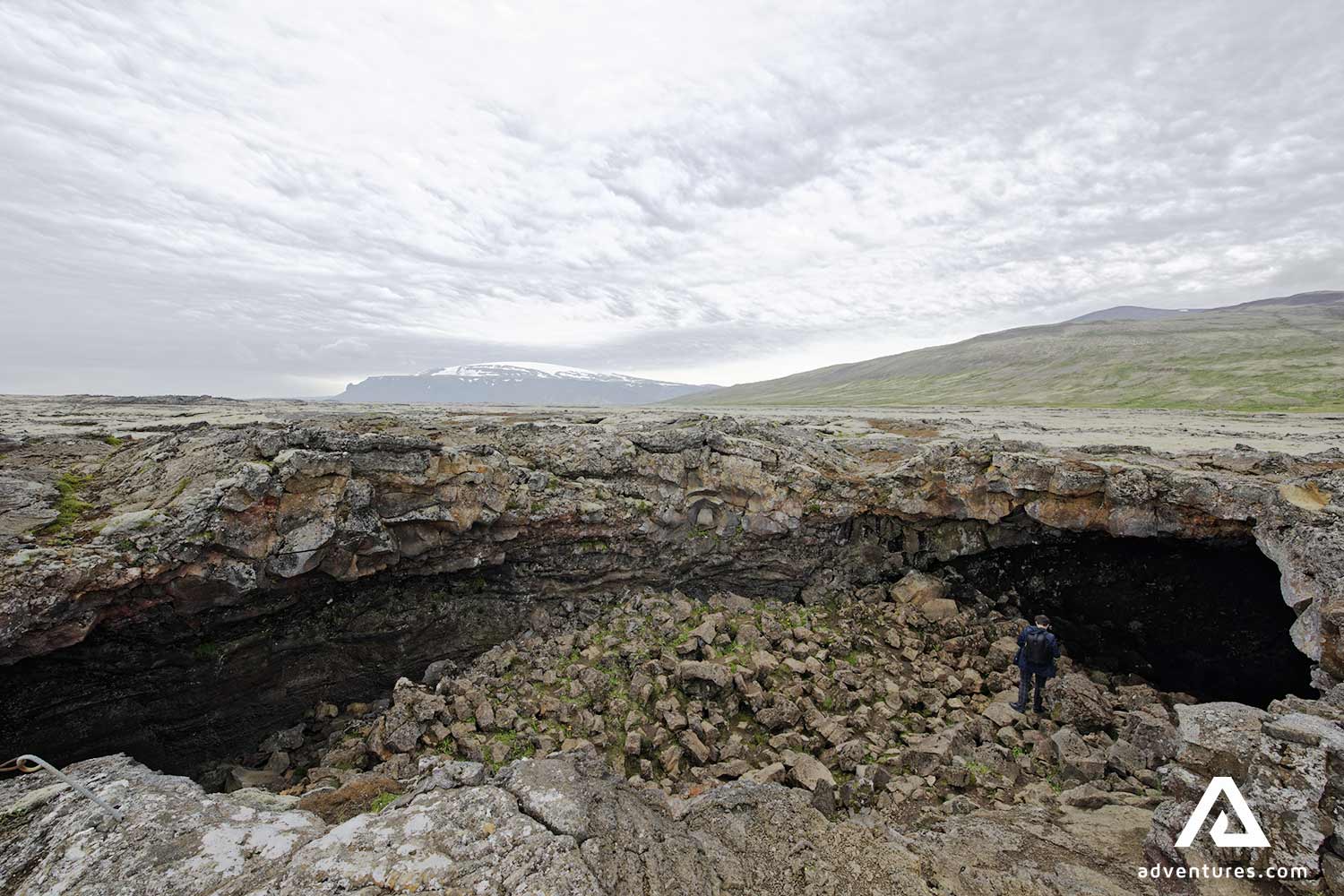 entrance to a lava cave in Reykjanes Peninsula