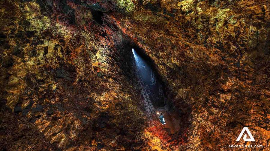a view inside an inactive volcano