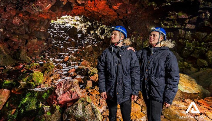 two brothers walking around raufarholshellir  cave