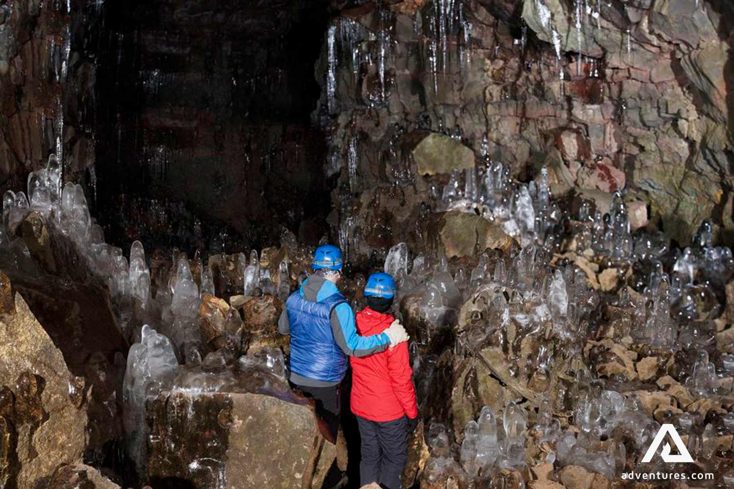 ice formations inside a lava cave