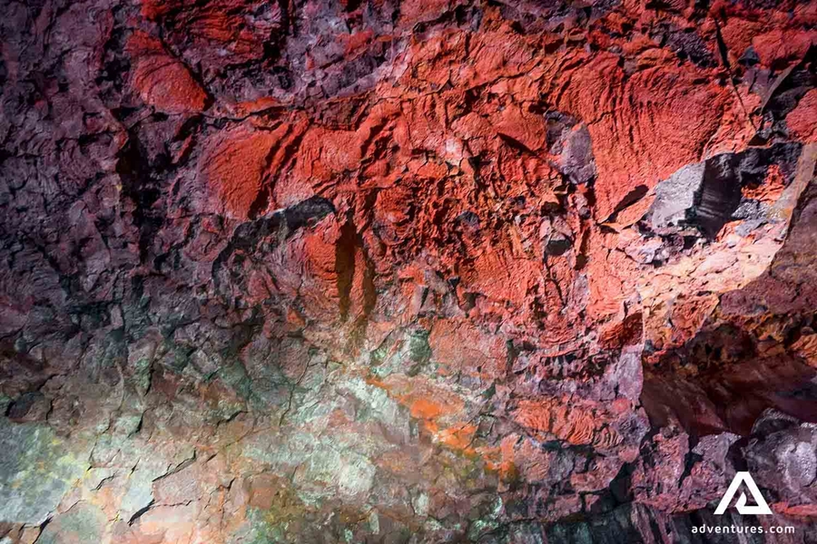 bright colours inside lava cave