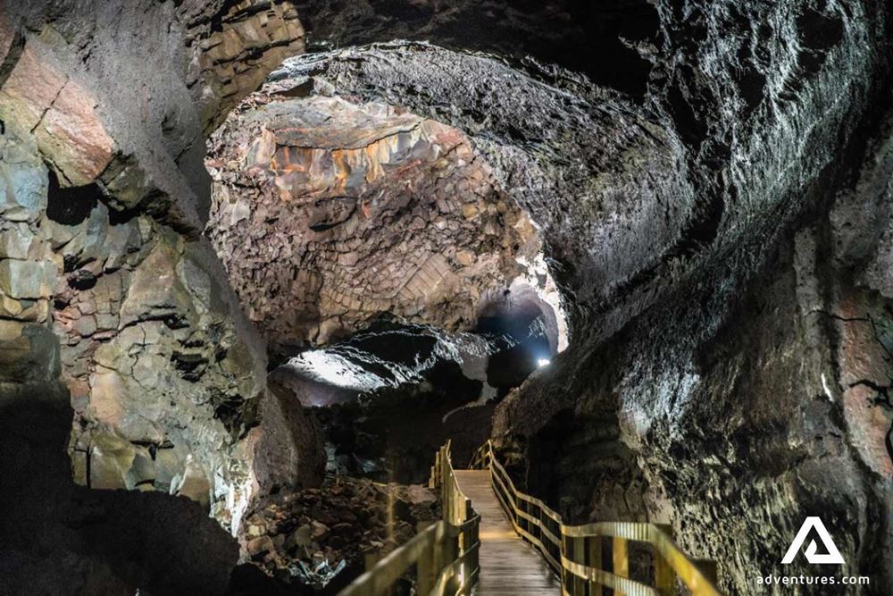 inside a big lava cave called vidgelmir