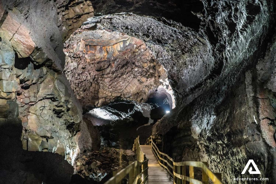 inside a big lava cave called vidgelmir