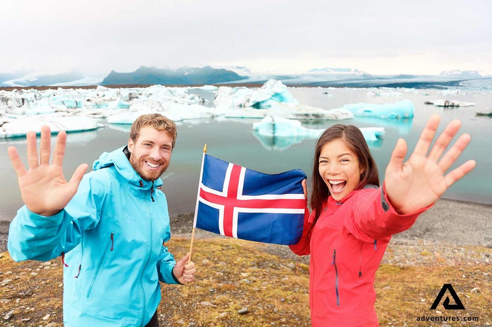 Happy Friends Icelandic Flag Jokulsarlon Glacier Lagoon