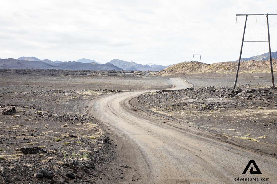 a gravel road in icelandic highlands in summer