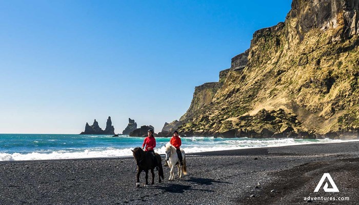 Riding horse in south of Iceland in summer