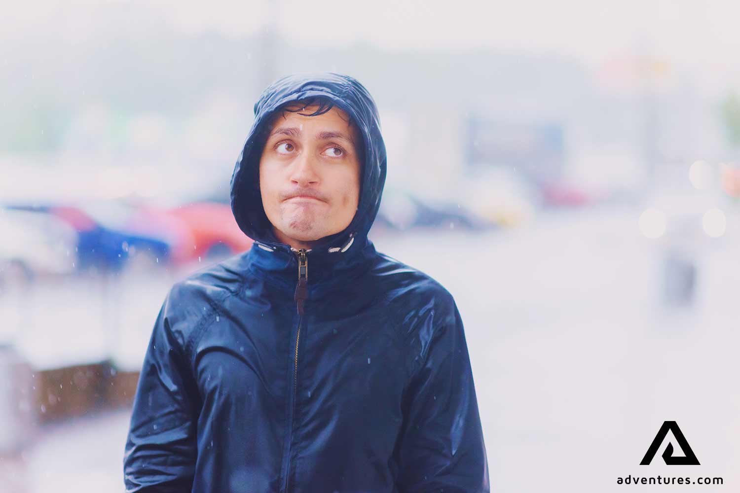 Rainy Day Sad Man Walking In A City in Iceland