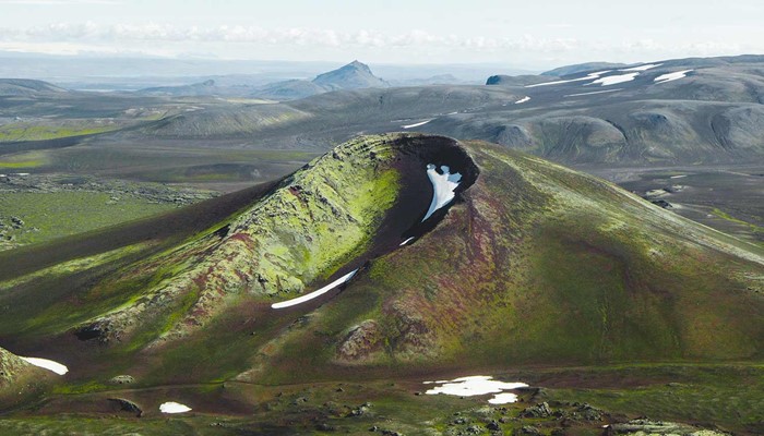 volcanic crater formations iceland summer view