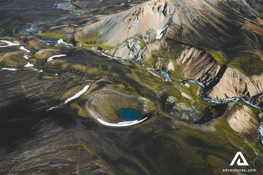 volcanic craters from helicopter