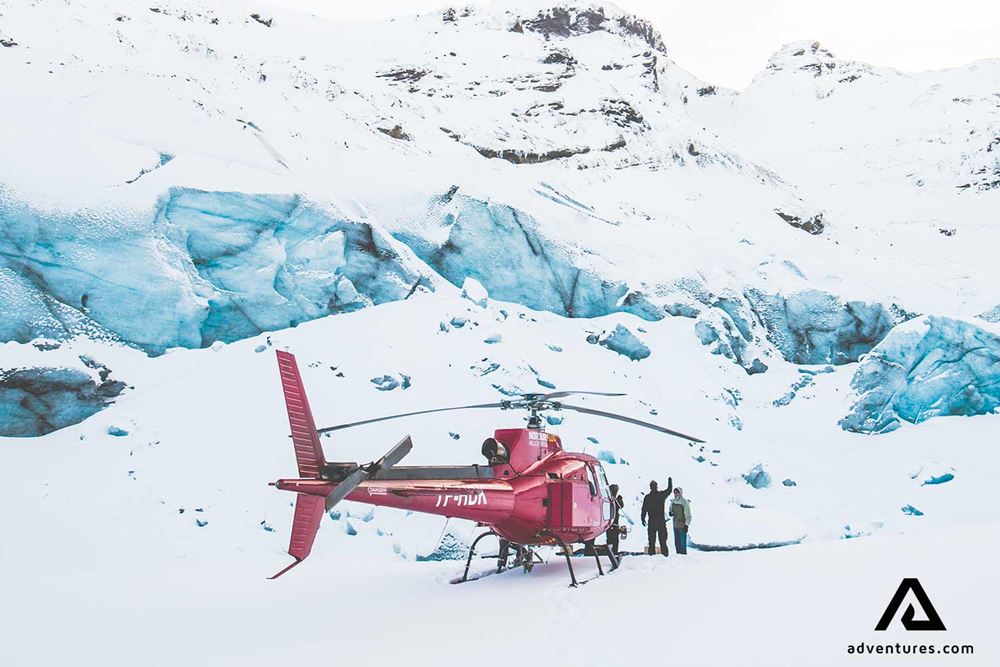 helicopter on a glacier in the south coast