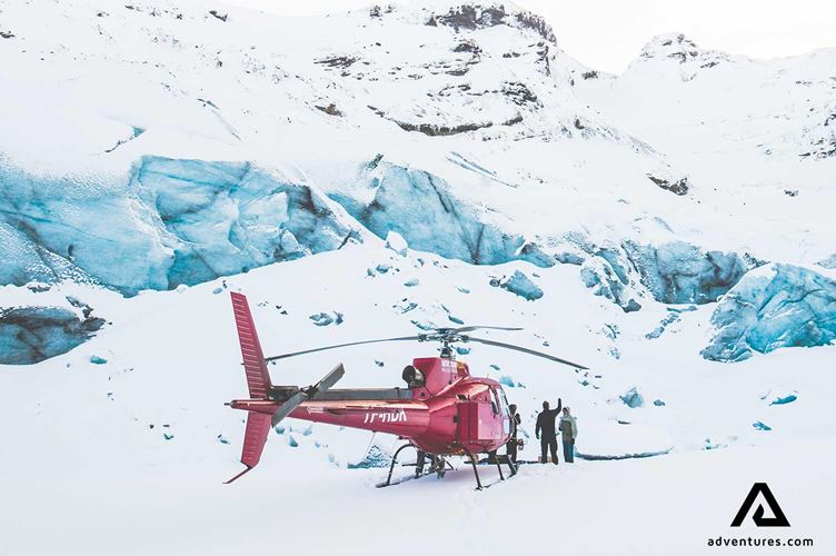 helicopter on a glacier in the south coast helicopter on a glacier in the south coast in iceland