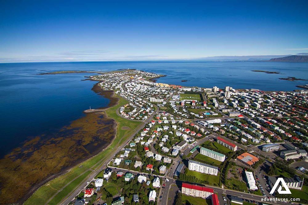 helicopter view of downtown reykjavik