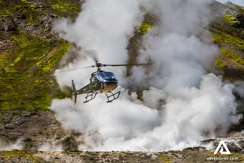 flying over hengill geothermal area