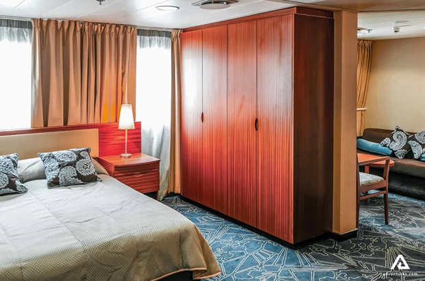 Double bed in a cruise ship