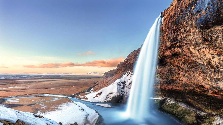 seljalandsfoss waterfall in winter