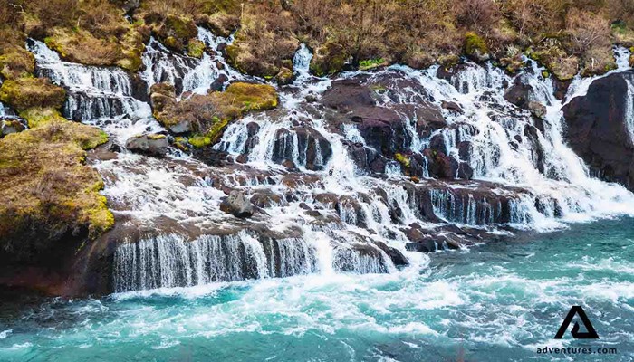 hraunfossar waterfall in snaefellsnes peninsula