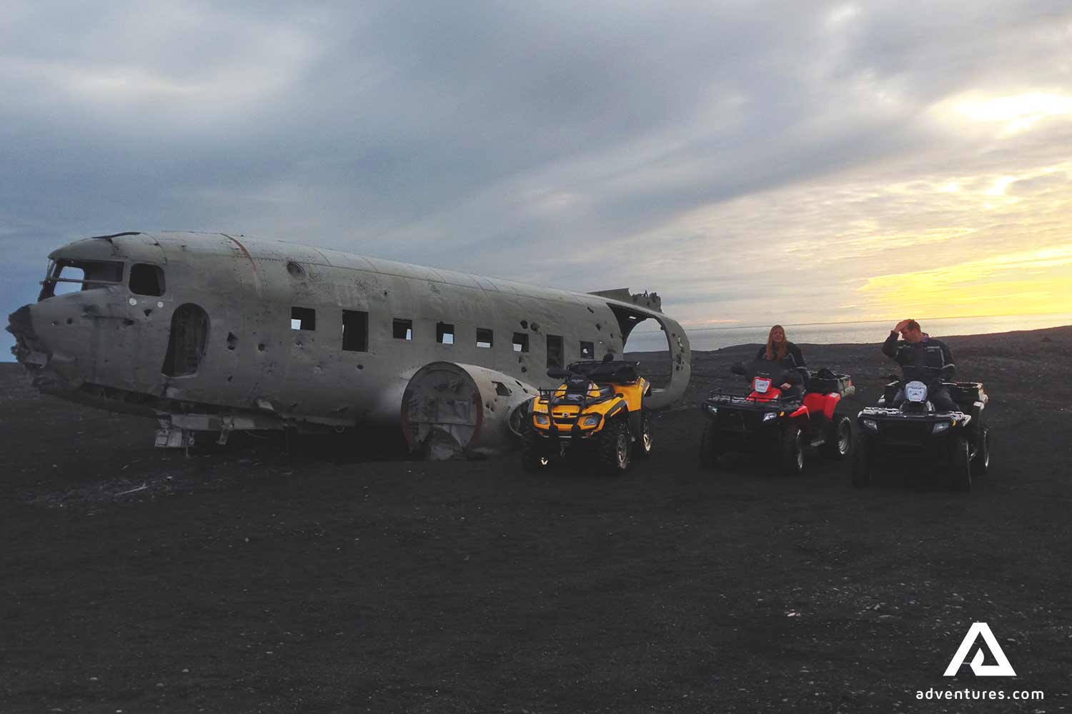 evening with atvs near a plane wreck