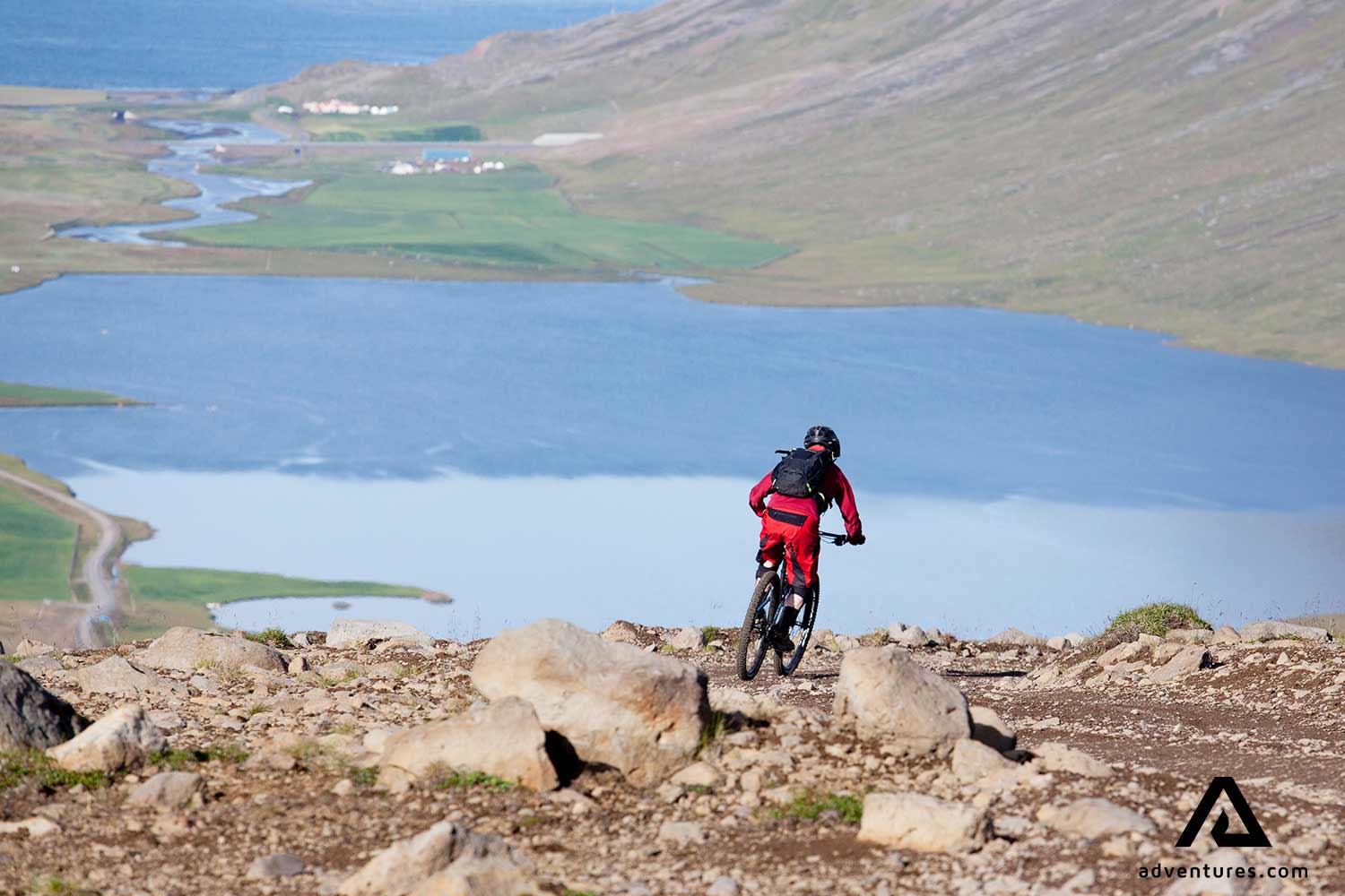 going down a hill with a mountain bike